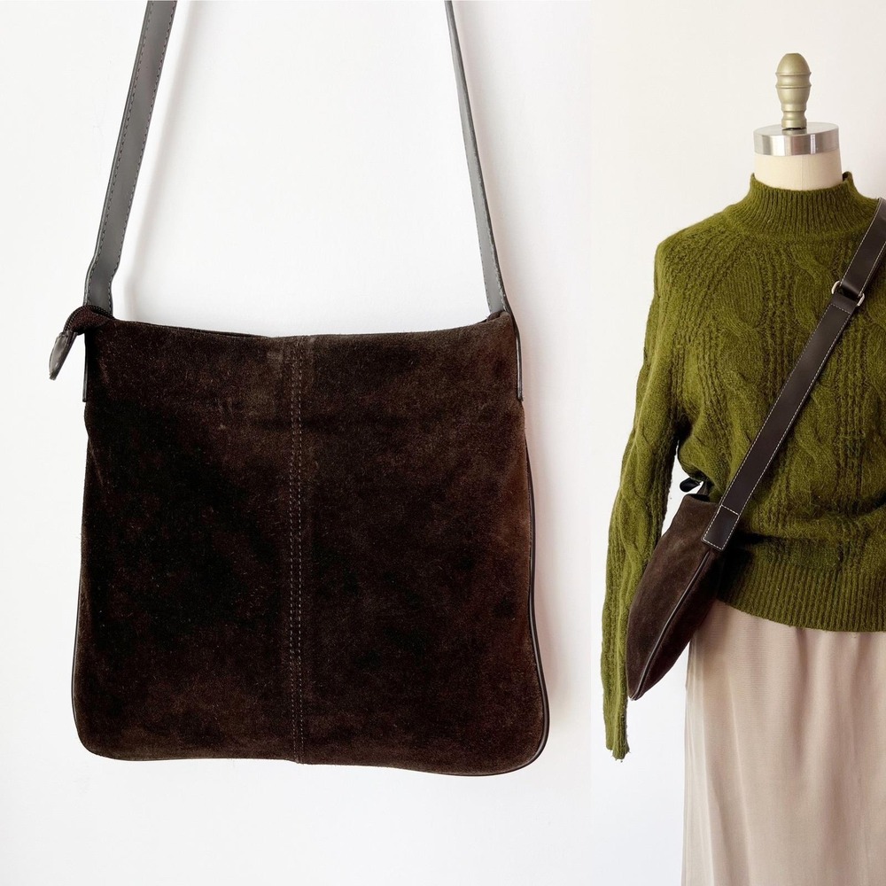 Y2K Suede Leather Old Navy Crossbody Bag Brown‎ Adjustable Strap